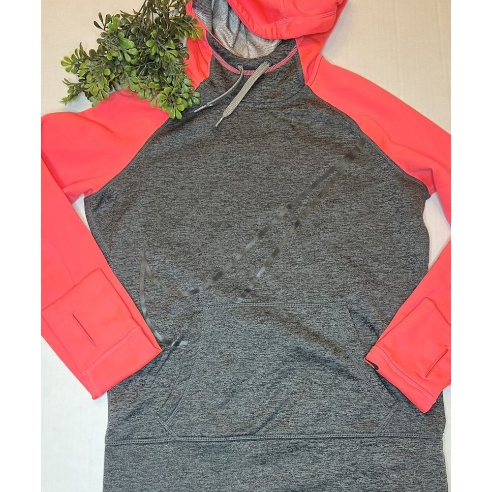 Nike Therma Fit Girls Size S Hoodie Pink Gray Logo Sweatshirt EUC ($50)